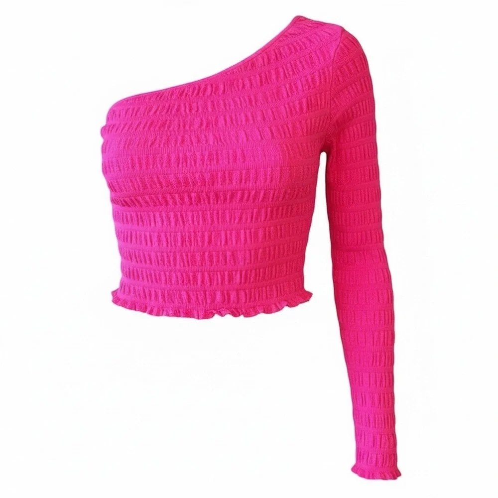 Free People NWT smocked one shoulder hot pink top, XL